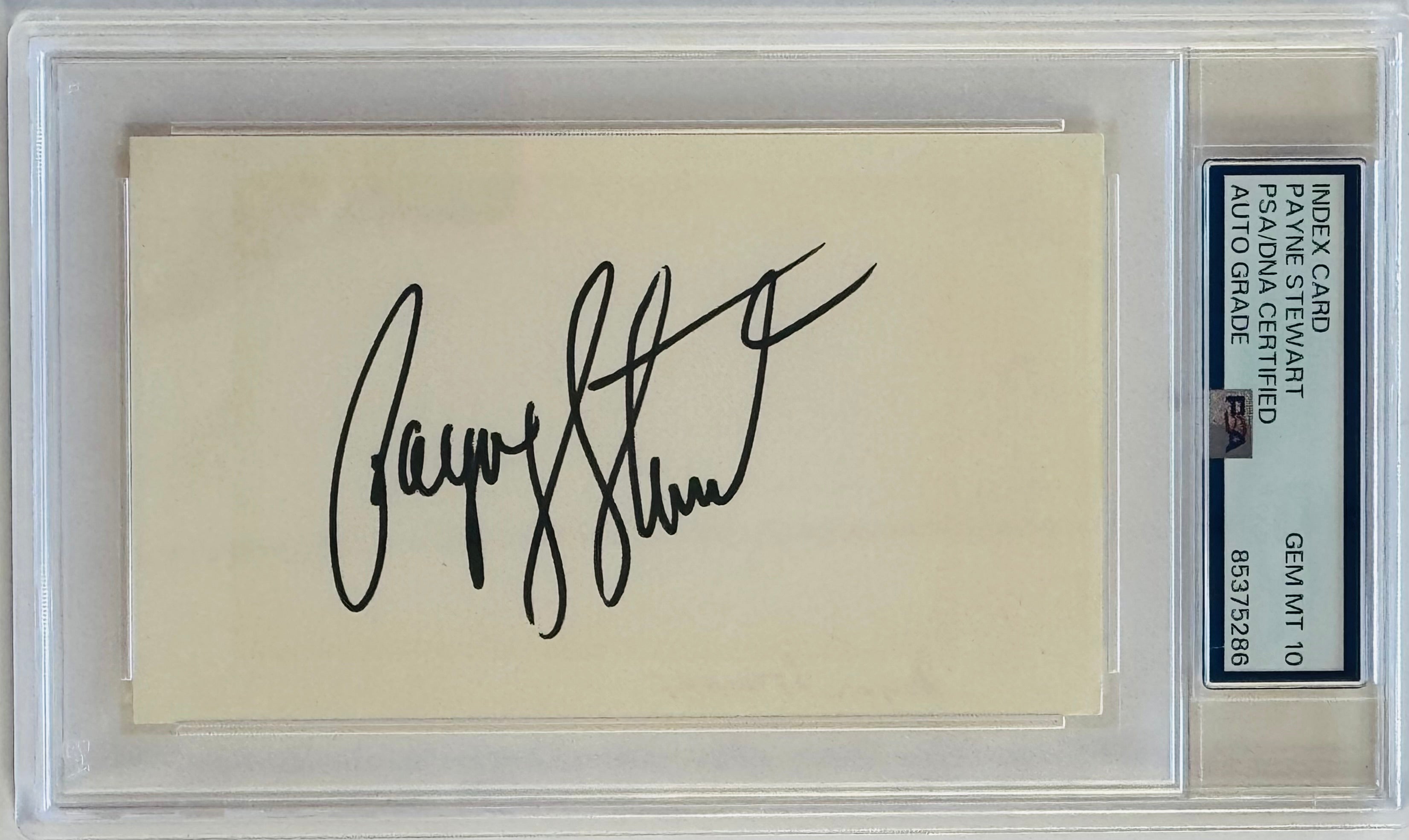 graded autograph cards Payne Stewart Auto Grade Gem Mint 10 Signed Index Card (PSA)