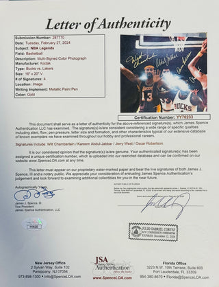 Wilt Chamberlain Abdul Jabbar Oscar Robertson Jerry West Signed Framed 16x20 Photo (JSA)