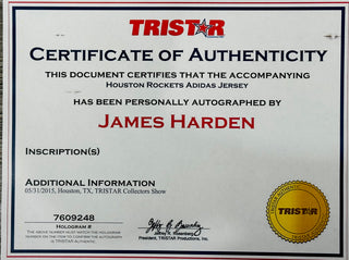 James Harden Autographed Houston Rockets Adidas Jersey (TriStar)