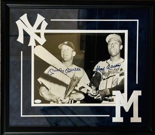 Mickey Mantle Hank Aaron Autographed Framed 11x14 Photo (JSA)