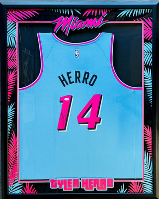 Tyler Herro Autographed Framed Heat Vice Wave Jersey (JSA)