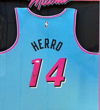 Tyler Herro Autographed Framed Heat Vice Wave Jersey (JSA)