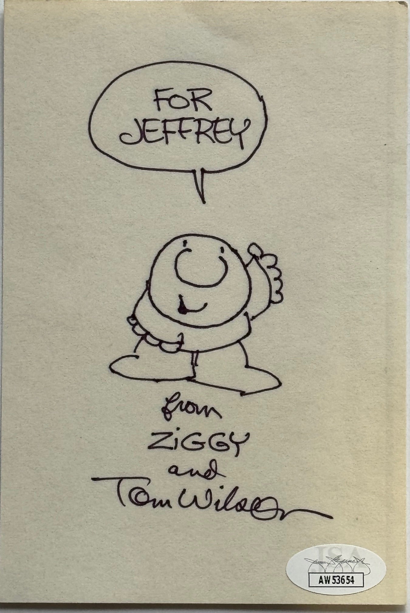 誠ページ Tom Wilson Signed Ziggy Sketch 4x6 Index Card Comic Artist