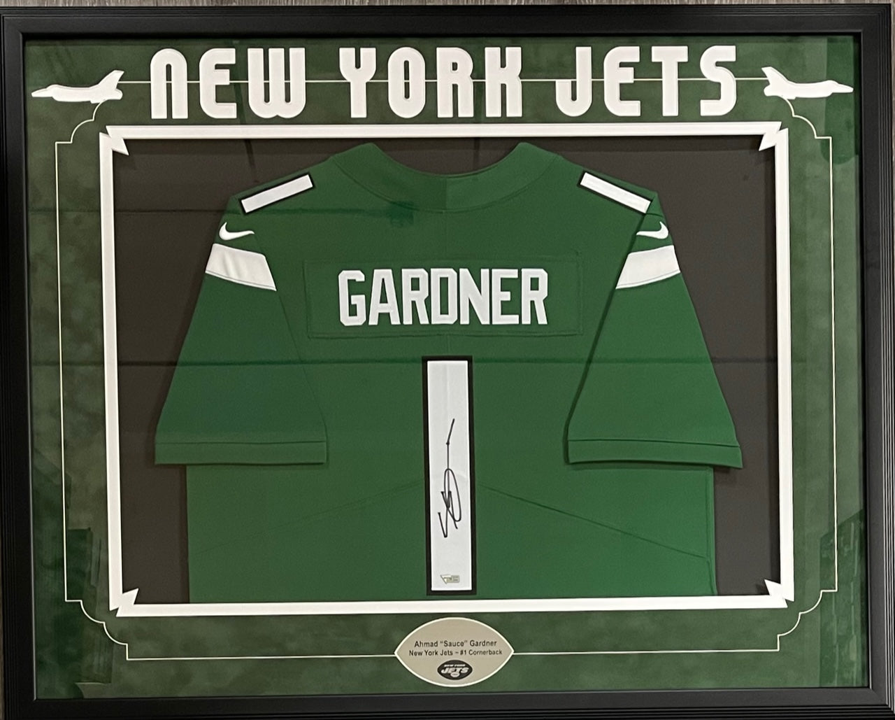 Ahmad 'Sauce' Gardner Autographed Framed New York Jets Jersey (Fanatic