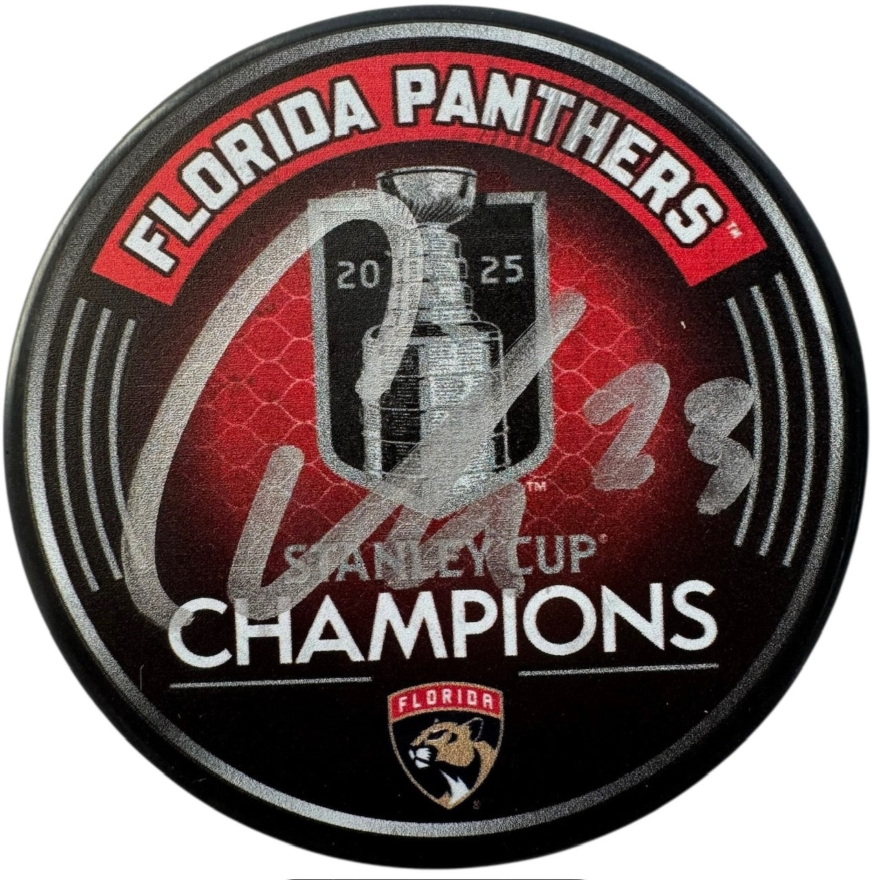 Carter Verhaeghe Signed 2025 Stanley Cup Champions Official Puck