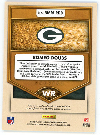 Romeo Doubs 2022 Panini Gold Standard Newly Minted Patch Relic Rookie Card #NMM-RDO