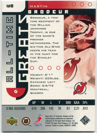 Martin Brodeur 2001 - 2002 Upper Deck SP Authentic Card #102 3344/3500
