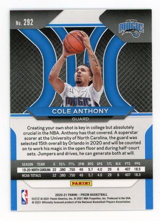Cole Anthony 2021 Panini Silver and Blue Prizm #292 Card
