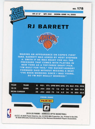 RJ Barrett 2019-20 Donruss Optic Rated Rookie #178 Card