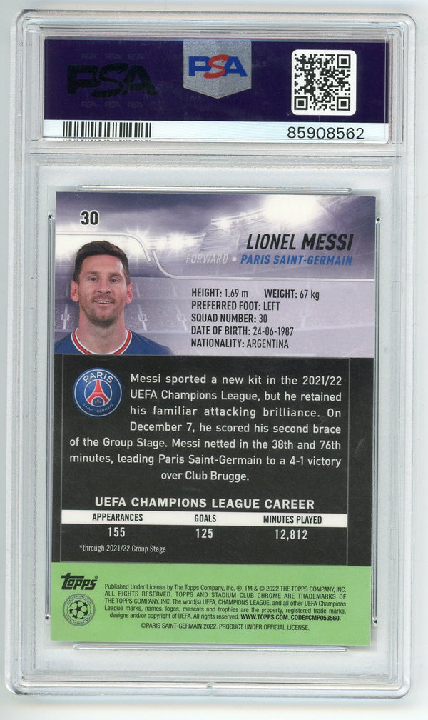 Lionel Messi 2021-22 Stadium Club Chrome #30 PSA 9