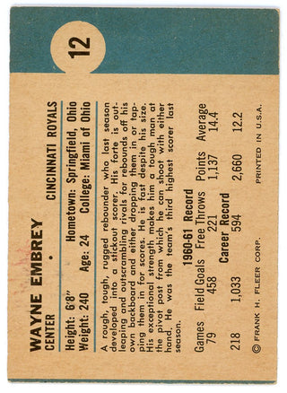 Wayne Embrey 1961 Fleer Autographed #12