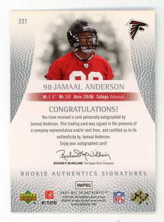 Jamaal Anderson 2007 Upper Deck Rookie Authentics Signatures #221 Card 0008/1199