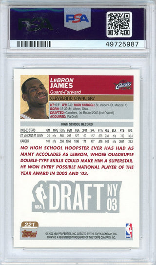 LeBron James 2003 Topps Rookie Card #221 (PSA Gem MT 10)