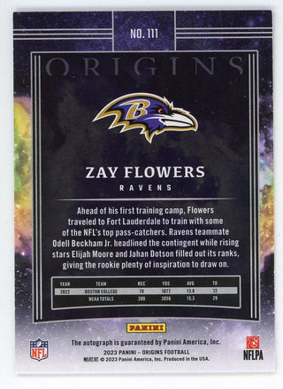 Zay Flowers 2023 Panini Origins Autographed Rookie Card #111