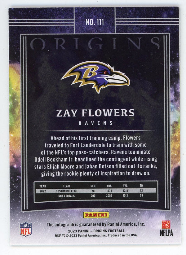 Zay Flowers 2023 Panini Origins Autographed Rookie Card #111