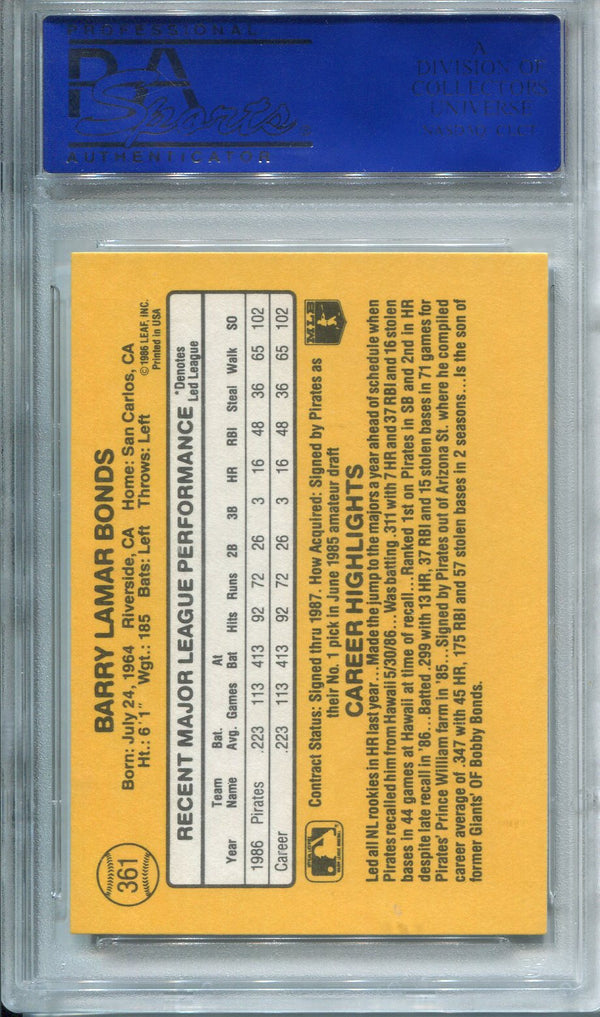 Barry Bonds 1987 Donruss Card #361 (PSA Gem Mint 10)