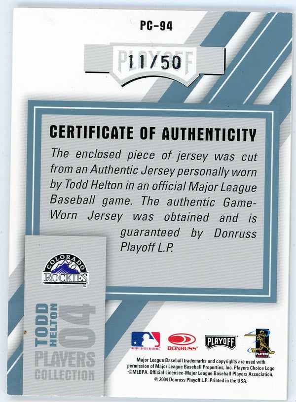 Todd Helton 2004 Donruss Players collection Patch Relic #PC-94