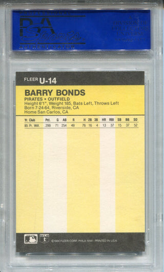 Barry Bonds 1986 Fleer Update Rookie Card #U-14 (PSA Gem Mint 10)