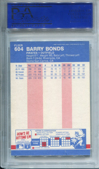 Barry Bonds Autographed 1987 Fleer Card #604 (PSA)