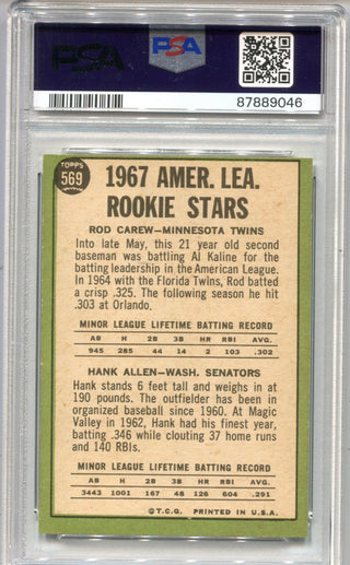 Rod Carew/Hank Allen 1967 A.L Rookies Topps #569 PSA EX 5