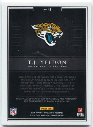 TJ Yeldon Autographed 2016 Panini Impeccable 3 Color Patch Card #41 16/25