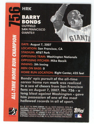 Barry Bonds 2007 Topps #1 All-Time Home Runs #HRK