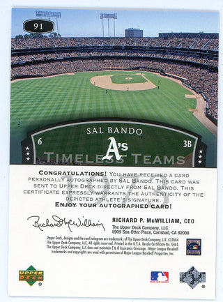 Sal Bando 2004 Autographed Upper Deck Timeless Teams #91