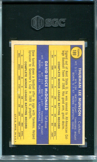 Thurman Munson 1970 Topps #189 SGC 5 Card
