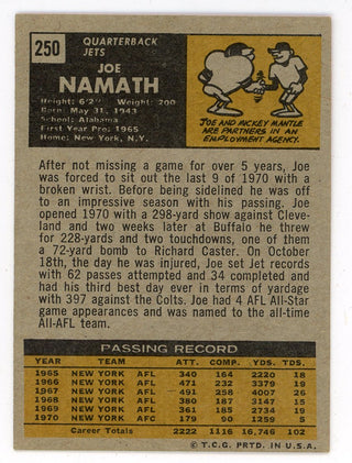 Joe Namath 1971 Topps Card #250