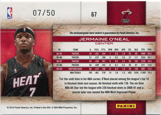 Jermaine O'Neal 2009 - 2010 Panini Studio Jersey Card #67 7/50