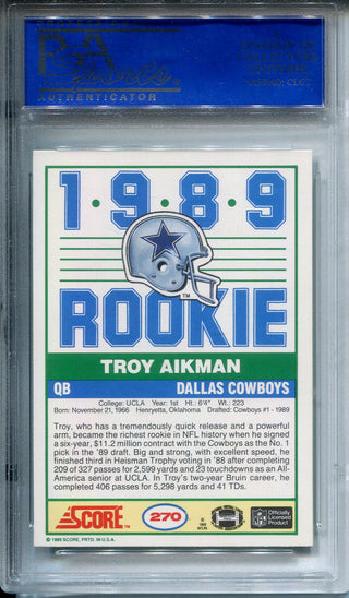 Troy Aikman 1989 Score Rookie Card #270 PSA MINT 9