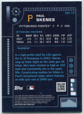 Paul Skenes 2024 Bowman Chrome A.I. Refractor RC #BAI-15