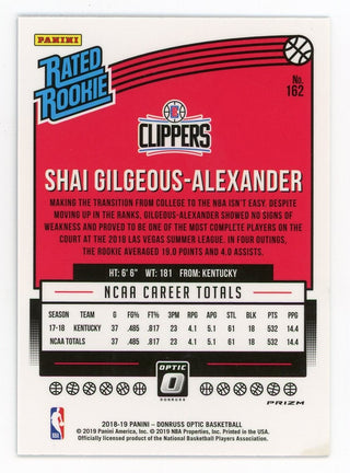Shai Gilgeous-Alexander 2019 Panini Blue Donruss Optic Rookie #162 Card