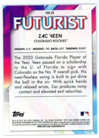 Zac Veen 2021 Topps Bowman Chrome Futurist #FT-ZV