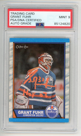 Grant Fuhr Autographed 1989-90 O-Pee-Chee Card PSA MT 9