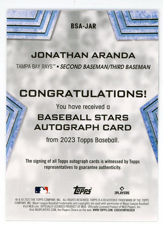 Jonathan Aranda 2023 Topps Autographed Rookie Card #BSA-JAR