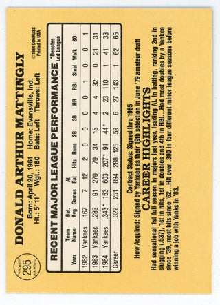 Don Mattingly 1985 Donruss Unsigned Card #295