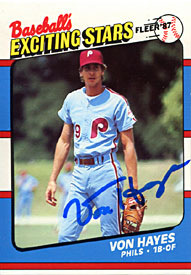 AUTOGRAPHED VON HAYES 8X10 Philadelphia Phillies Photo