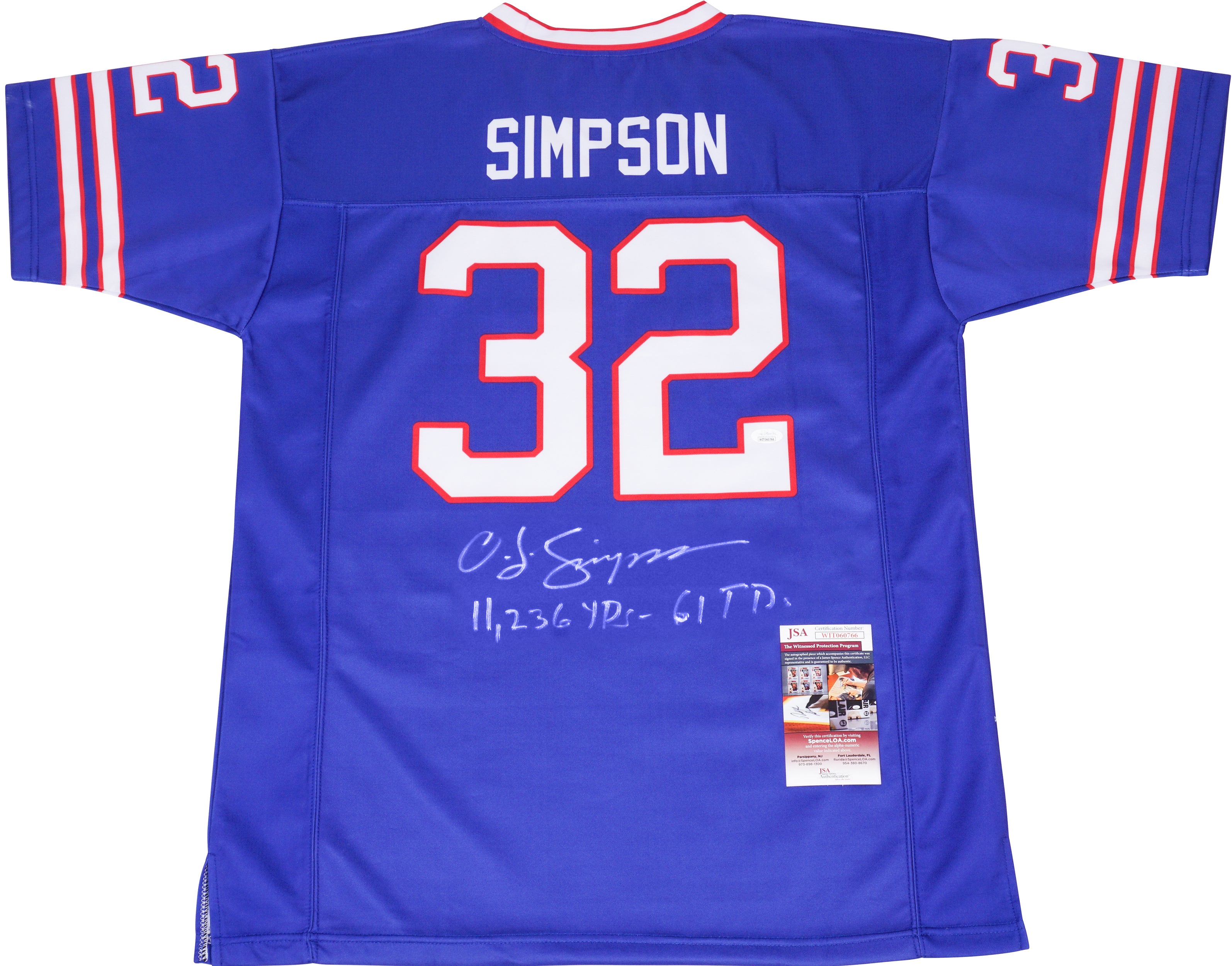 OJ Simpson HOF Autographed Custom White Football Jersey JSA