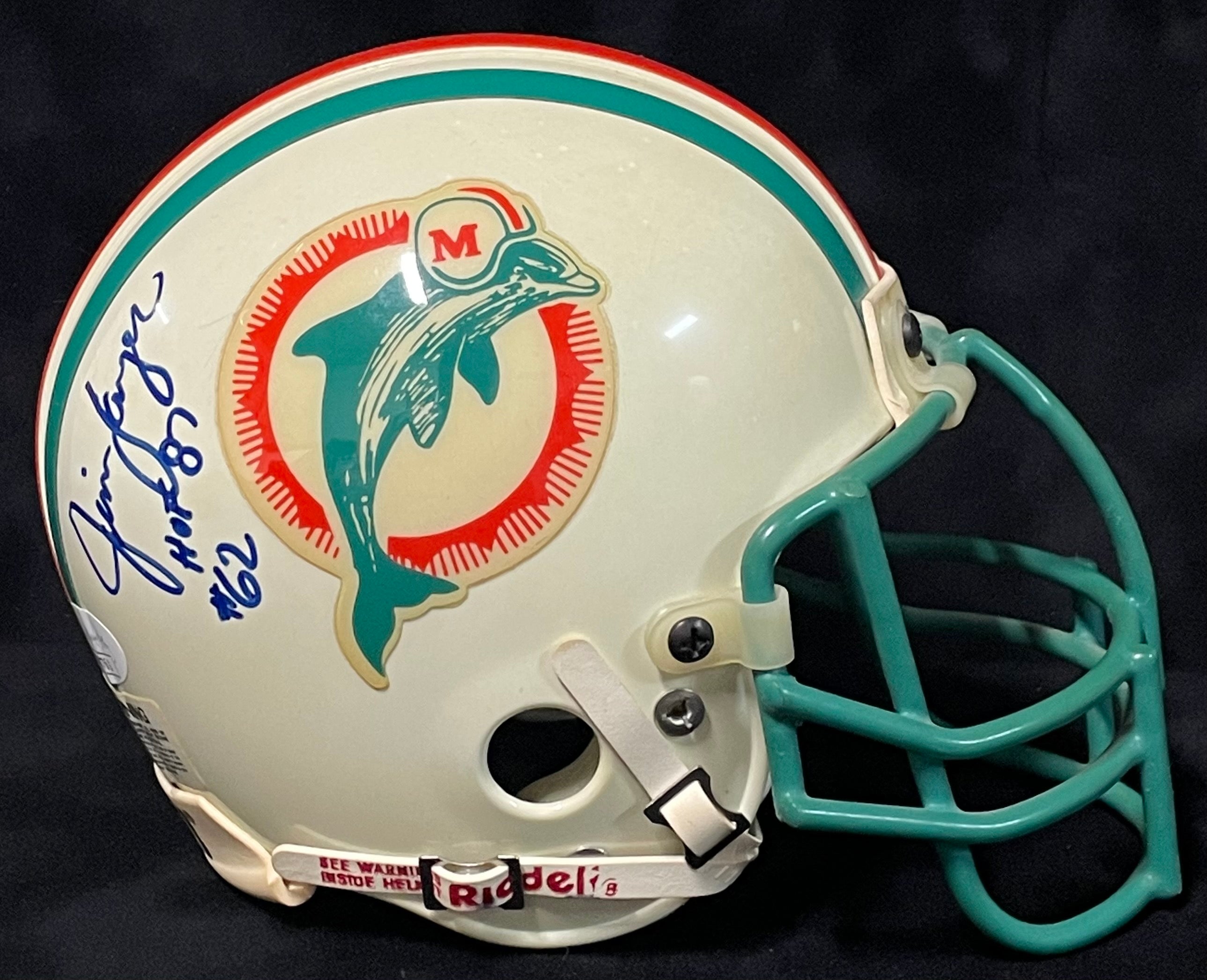 Jim Langer HOF 87 Autographed Miami Dolphins Mini Helmet (JSA)