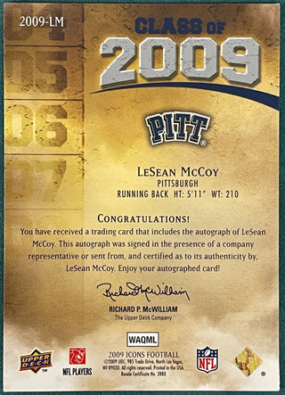 LeSean McCoy 2009 Upper Deck Icons Autographed Card 79/99