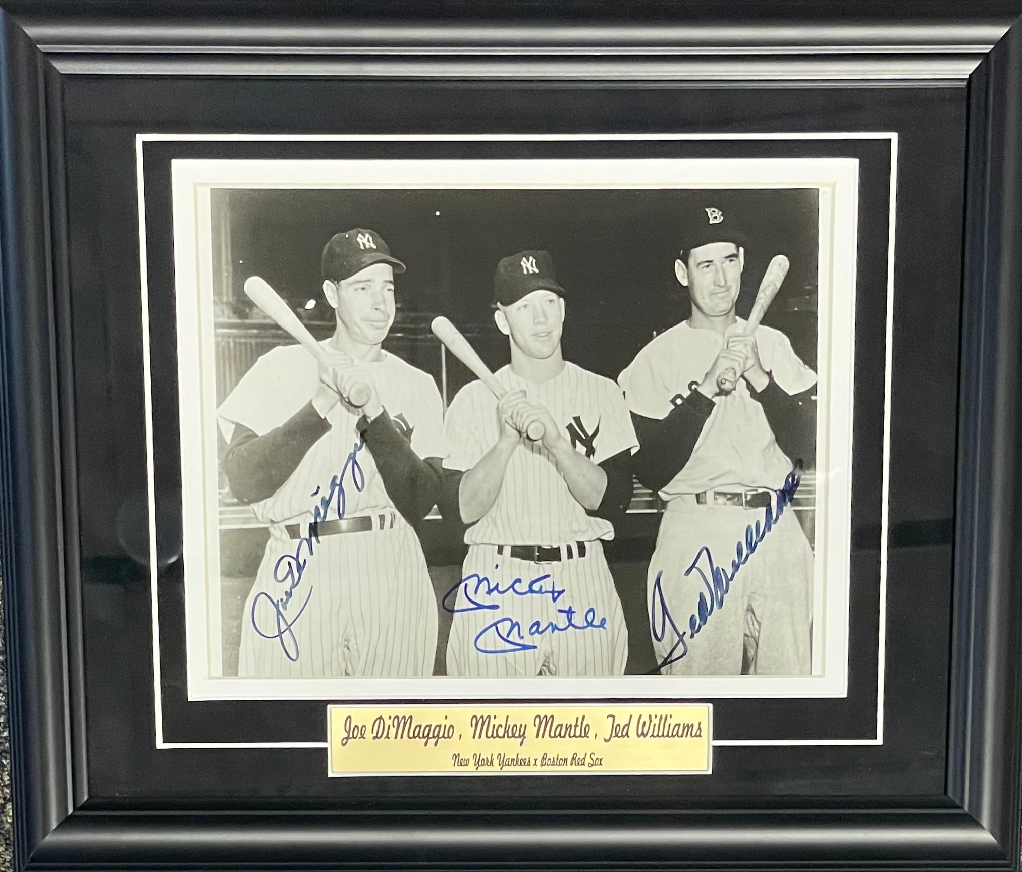 Joe DiMaggio, Mickey Mantle & Ted Williams Autographed Framed 8x10 Pho