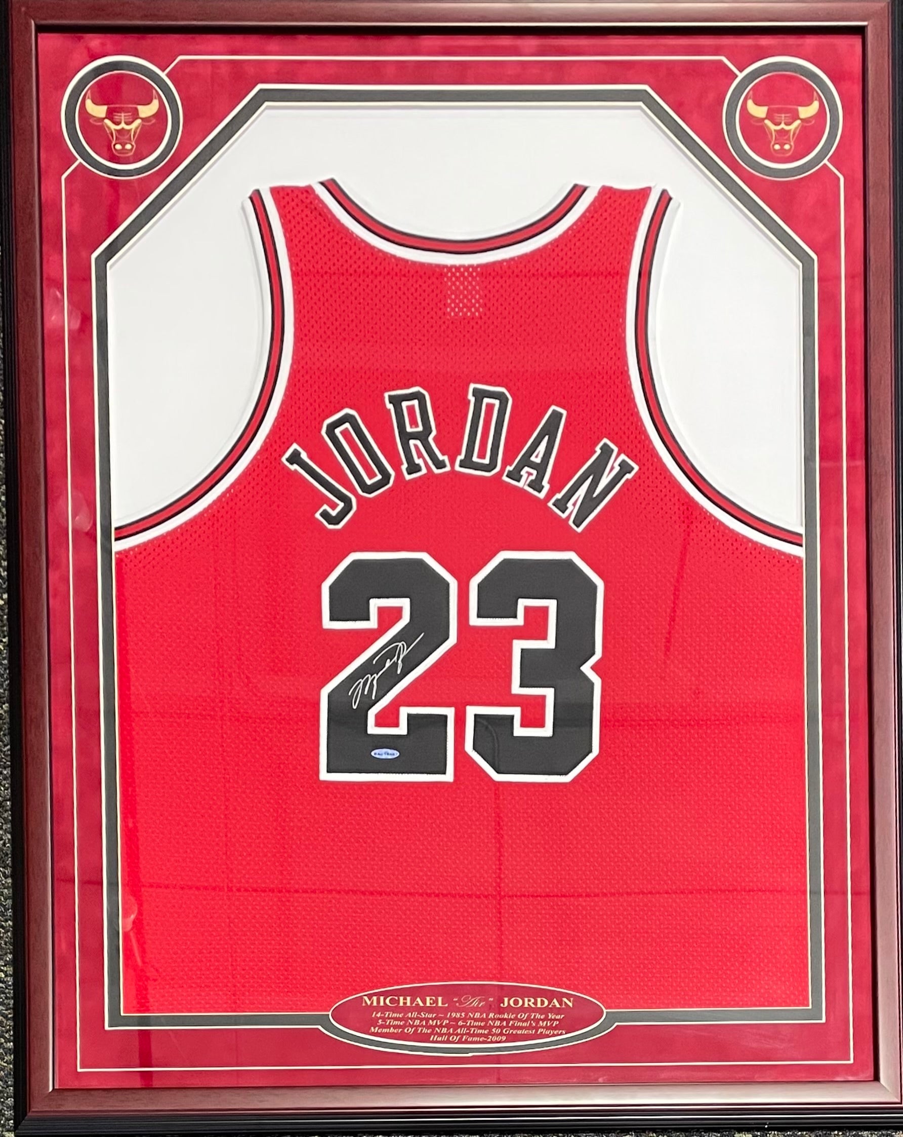 Chicago Bulls Michael Jordan Autographed Framed White Championship Jersey  #74/123 UDA #BAJ05886