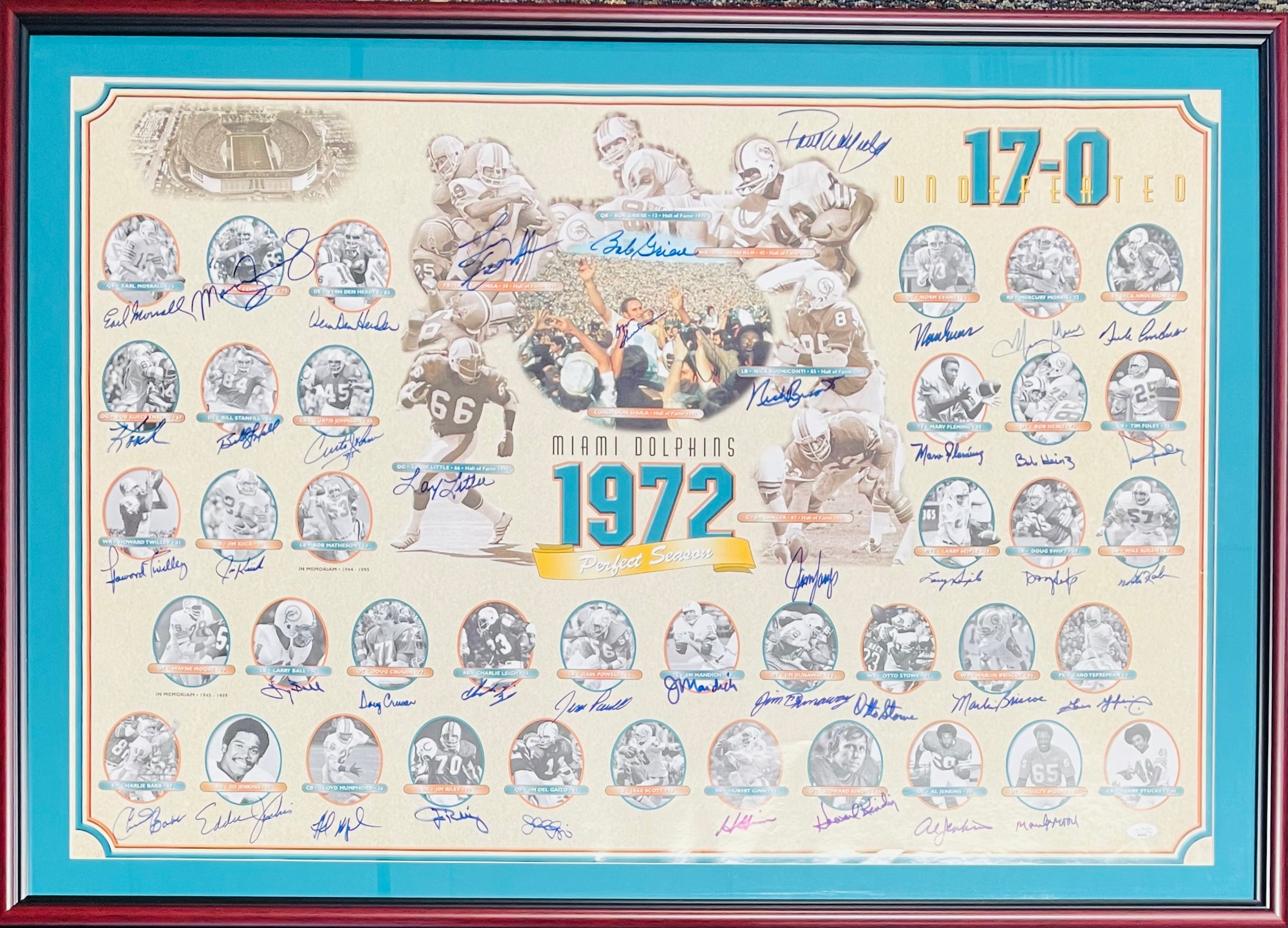 1972 Miami Dolphins Autographed Framed Poster (JSA)