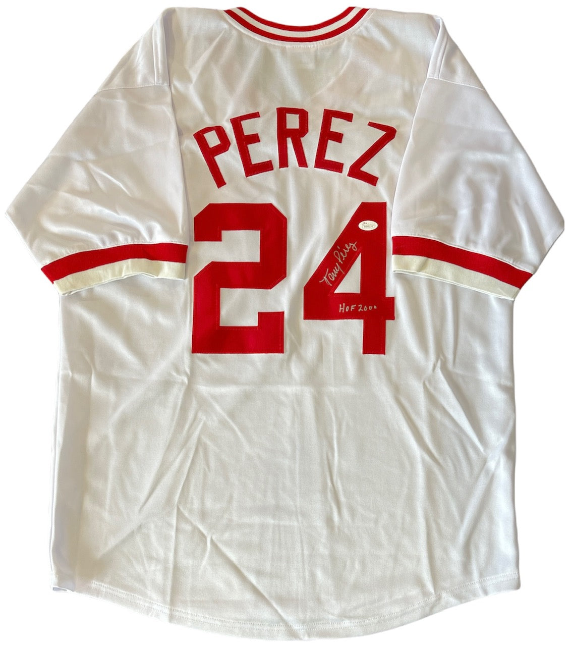 Autographed/Signed Tony Perez Cincinnati Grey Baseball Jersey