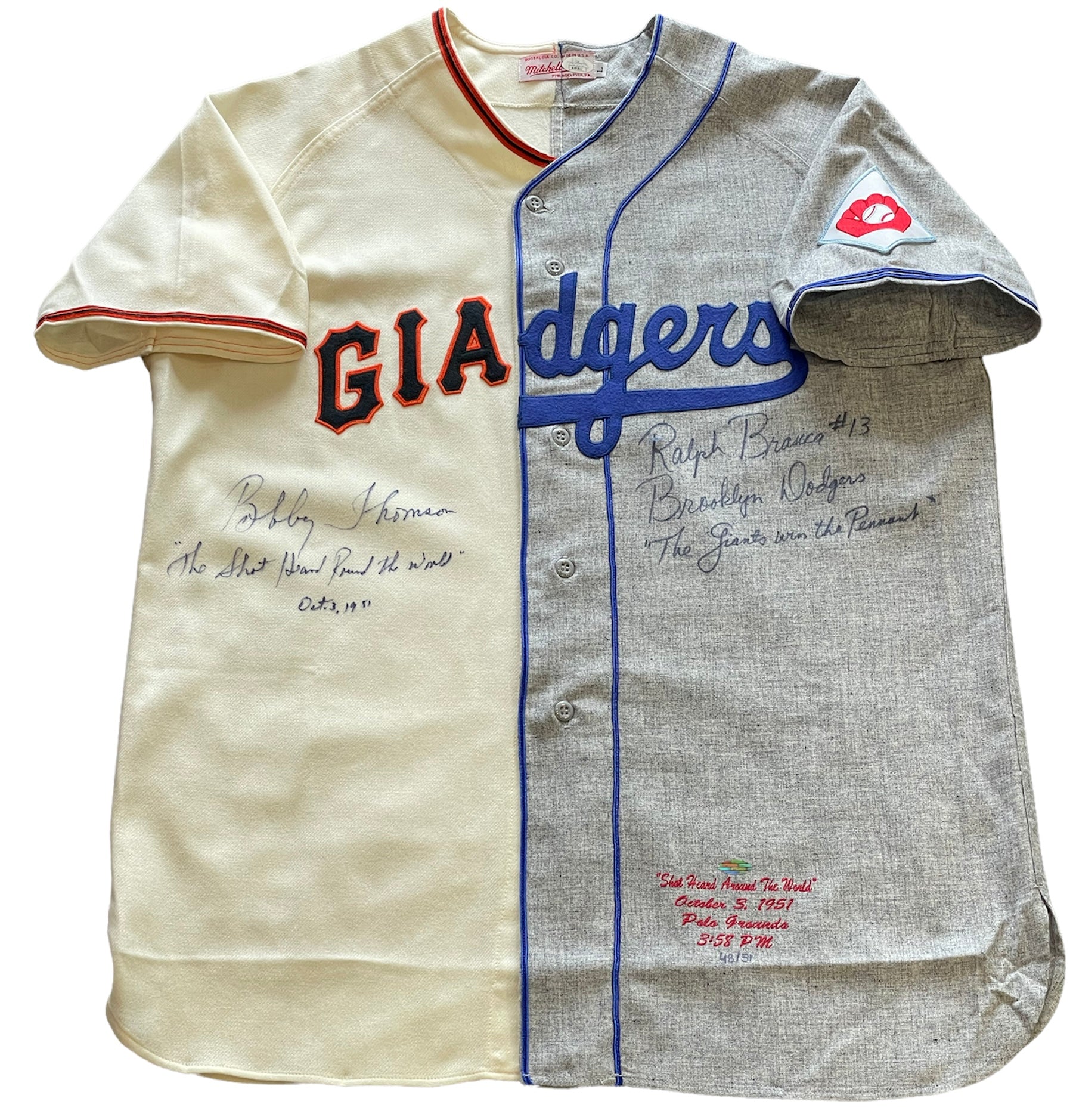 Lot Detail - Bobby Thomson & Ralph Branca Signed Giants/Dodgers Jersey