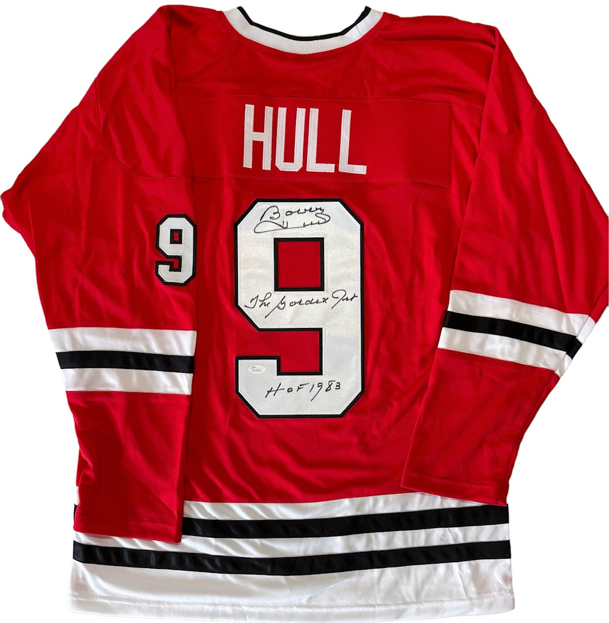 Tristar Bobby Hull Autographed Chicago Blackhawks Custom Jersey Inscribed with Stats
