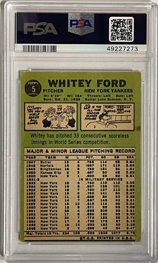 Whitey Ford Autographed 1967 Topps Card #5 (PSA)