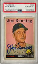 Jim Bunning Autographed 1958 Topps Card #115 (PSA)