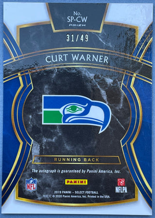 Curt Warner autographed 2019 Panini Select Card #31/49